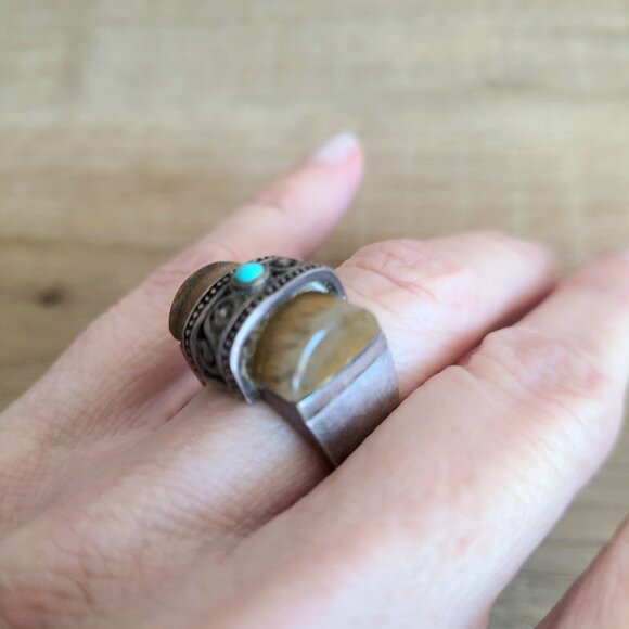 Sterling silver ring with Tiger eye stone and Turquoise. - Picture 3 of 10